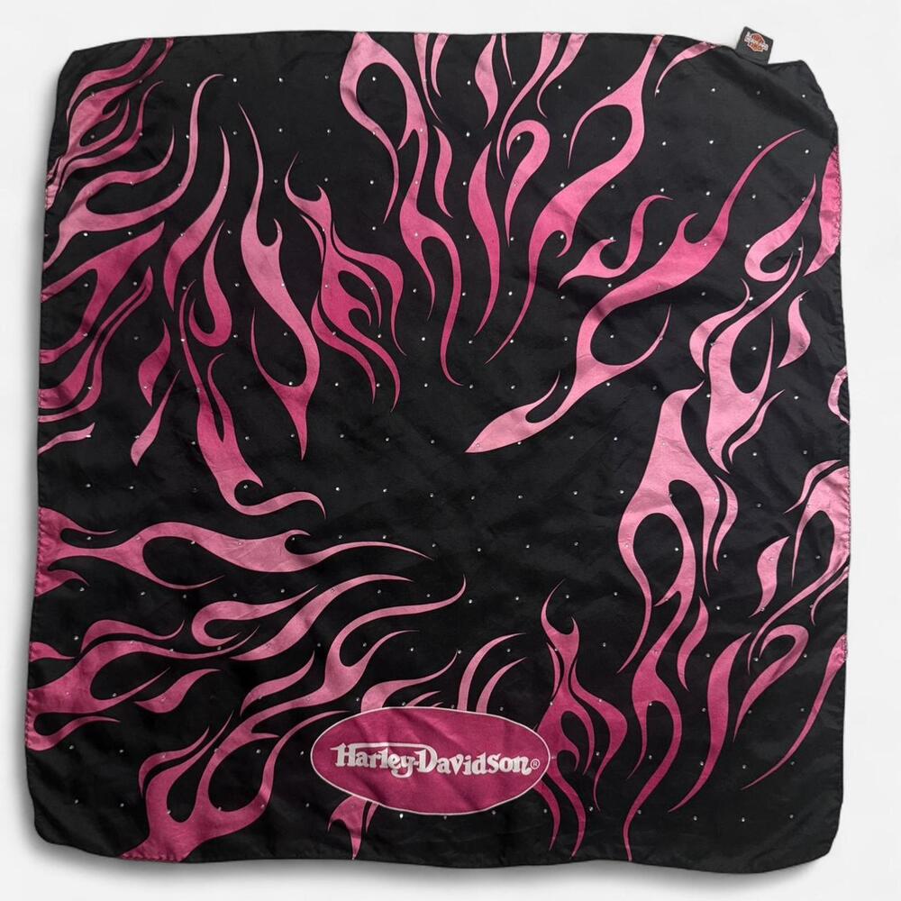 Vintage Harley Davidson & Ralph Martin silk pink flame rhinestone scarf bandana